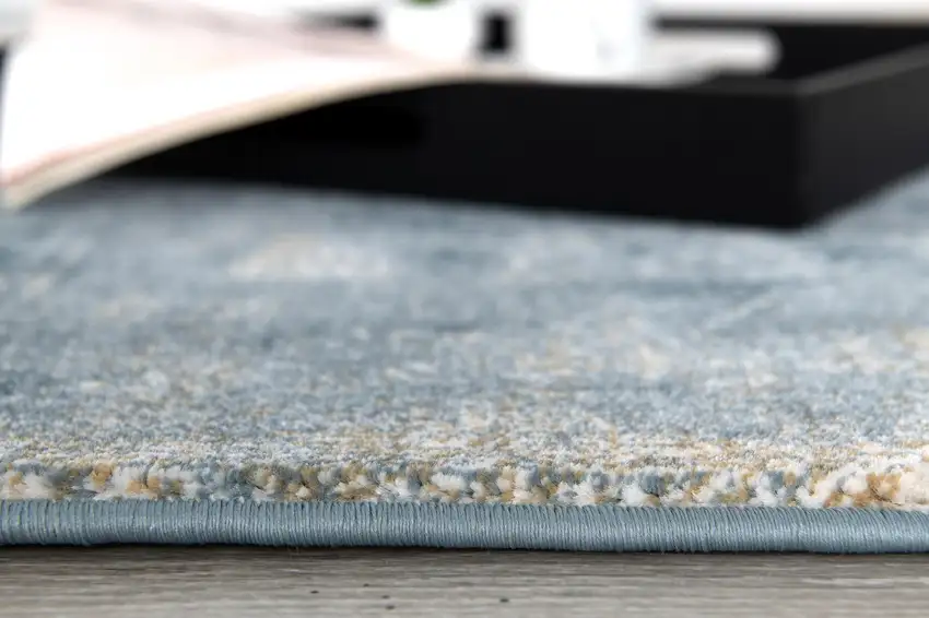 Blue And Beige Abstract Runner Rug Photo 7