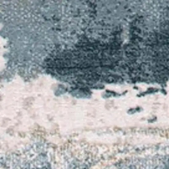 Blue And Beige Abstract Runner Rug Photo 4