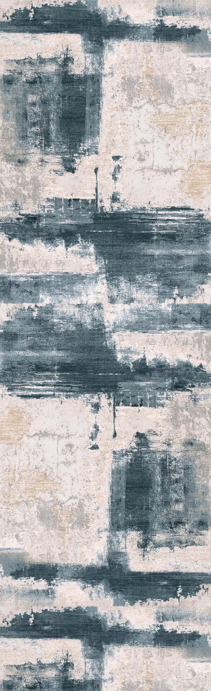 Blue And Beige Abstract Runner Rug Photo 2