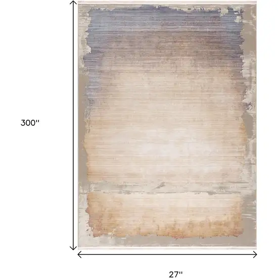 Blue And Beige Abstract Runner Rug Photo 3