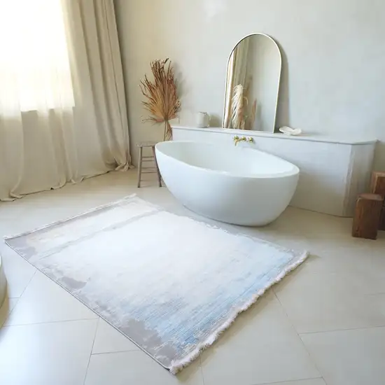 Blue And Beige Abstract Runner Rug Photo 9