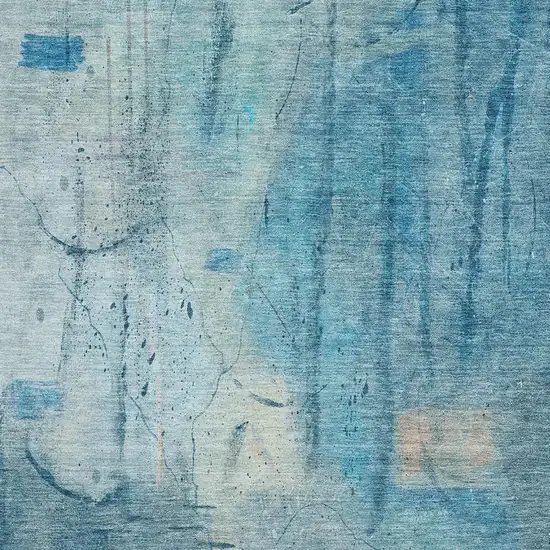 Blue And Beige Abstract Washable Area Rug With UV Protection Photo 3