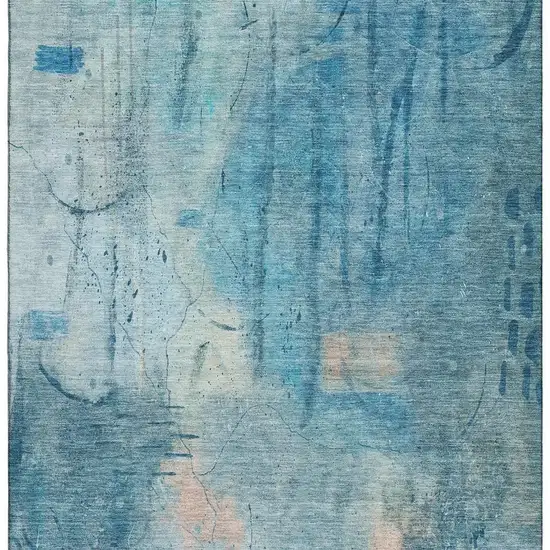 Blue And Beige Abstract Washable Area Rug With UV Protection Photo 4