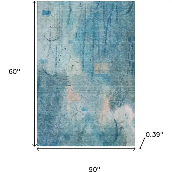 Blue And Beige Abstract Washable Area Rug With UV Protection Photo 9