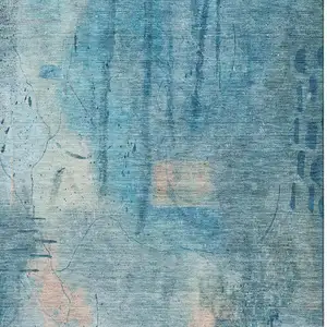 Photo of Blue And Beige Abstract Washable Area Rug With UV Protection