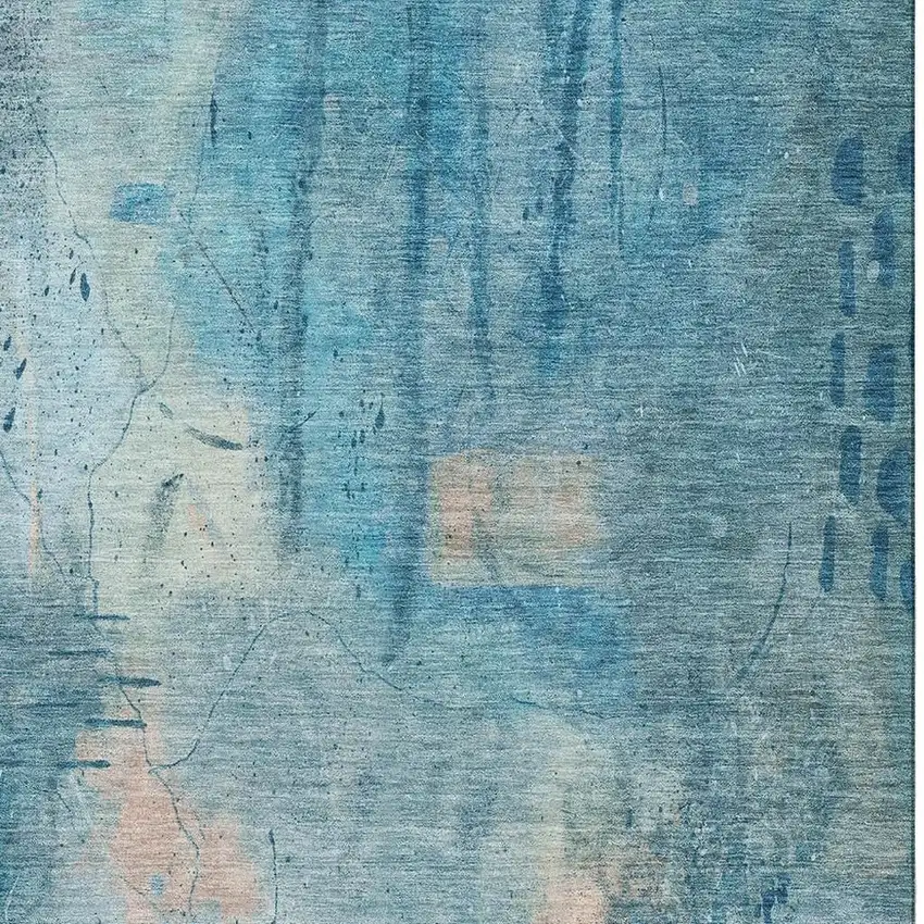 Blue And Beige Abstract Washable Area Rug With UV Protection Photo 3