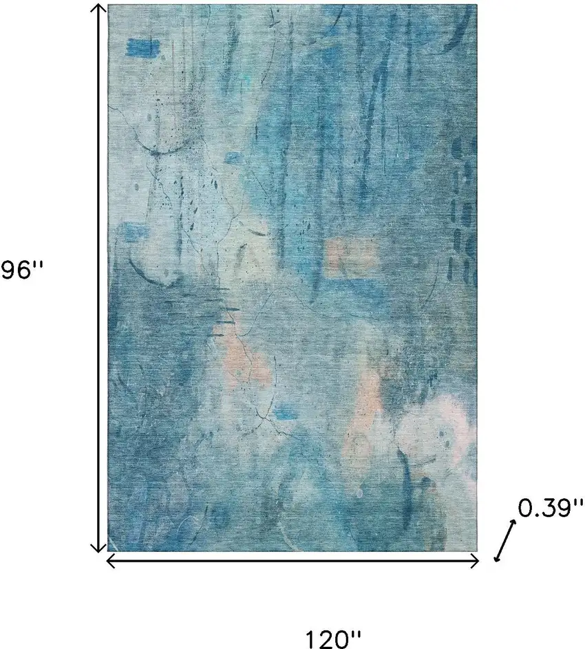 Blue And Beige Abstract Washable Area Rug With UV Protection Photo 9