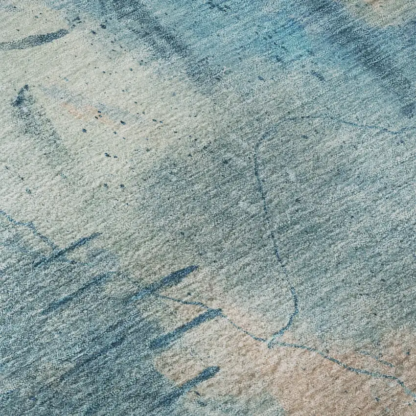 Blue And Beige Abstract Washable Area Rug With UV Protection Photo 8