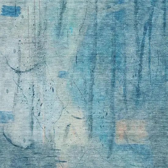 Blue And Beige Abstract Washable Area Rug With UV Protection Photo 3