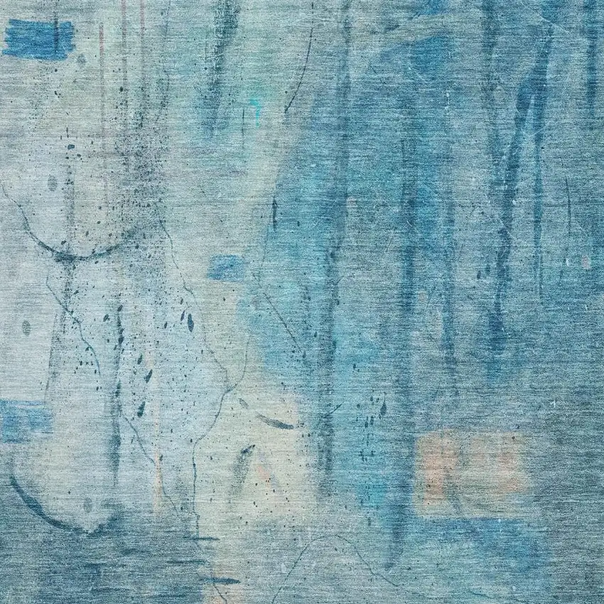 Blue And Beige Abstract Washable Area Rug With UV Protection Photo 3