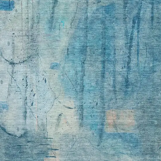 Blue And Beige Abstract Washable Area Rug With UV Protection Photo 3