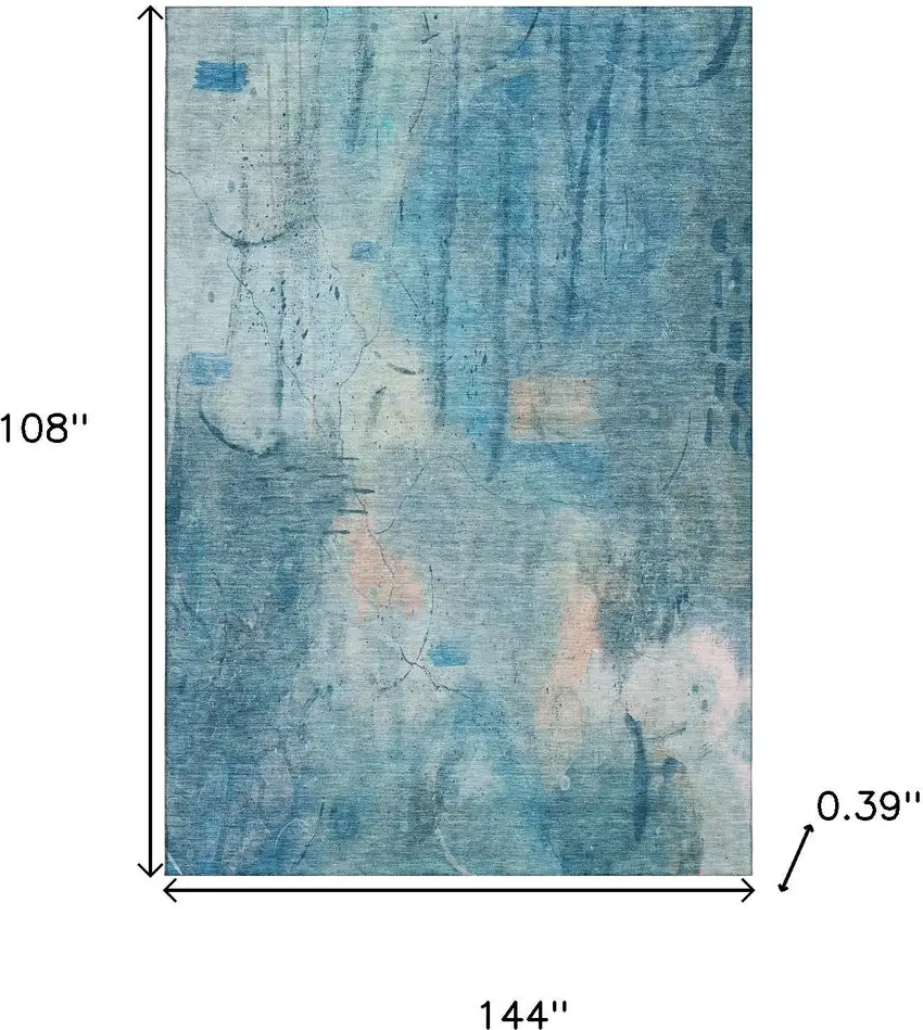 Blue And Beige Abstract Washable Area Rug With UV Protection Photo 9