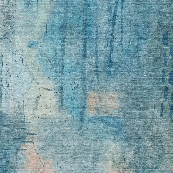 Blue And Beige Abstract Washable Area Rug With UV Protection Photo 3