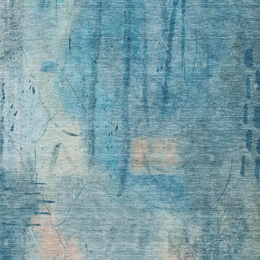Blue And Beige Abstract Washable Area Rug With UV Protection Photo 3