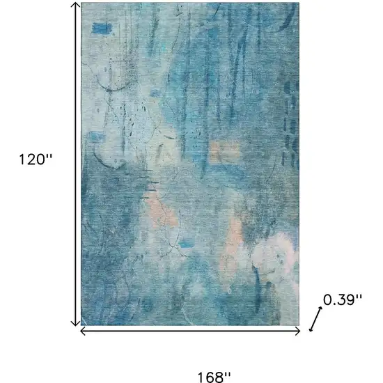 Blue And Beige Abstract Washable Area Rug With UV Protection Photo 9