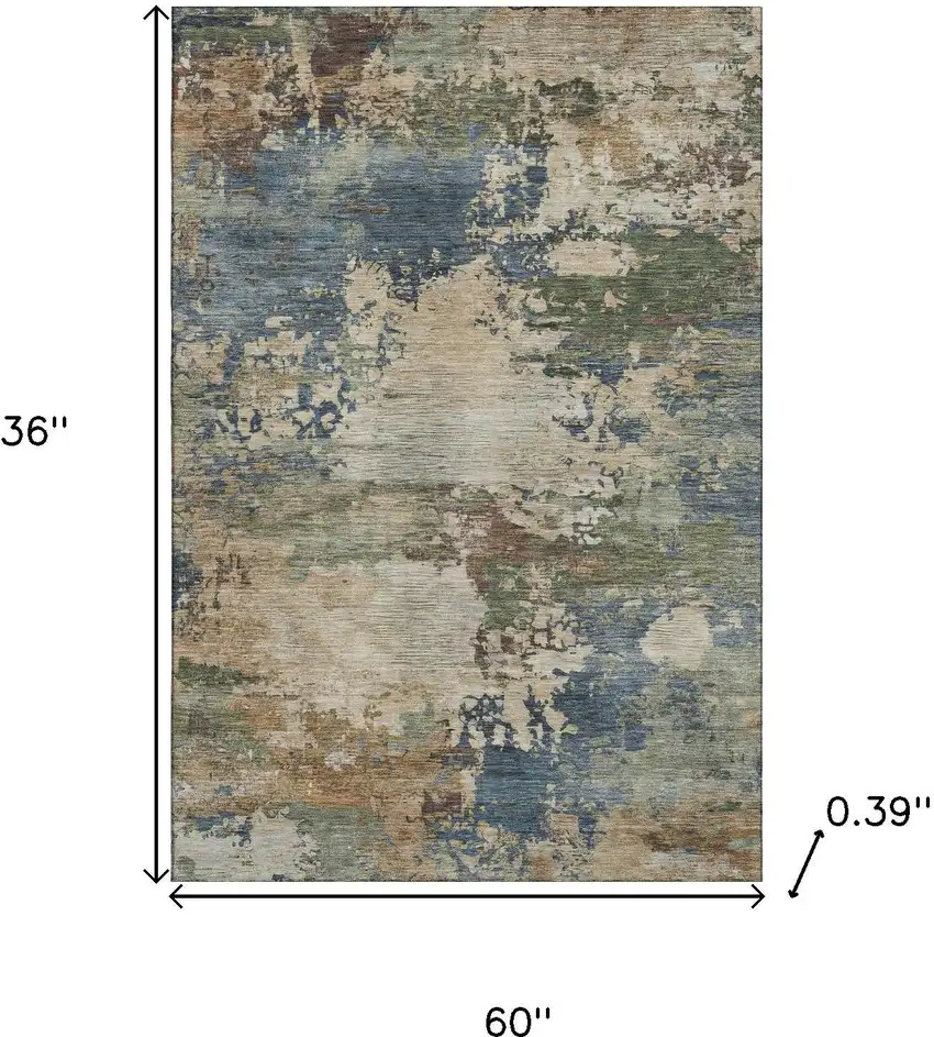 Blue And Beige Abstract Washable Area Rug With UV Protection Photo 9