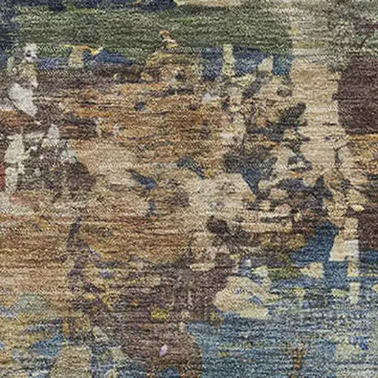 Blue And Beige Abstract Washable Area Rug With UV Protection Photo 3