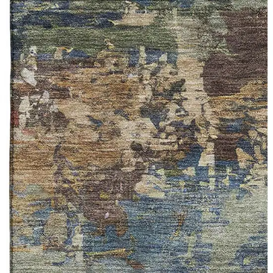 Blue And Beige Abstract Washable Area Rug With UV Protection Photo 4