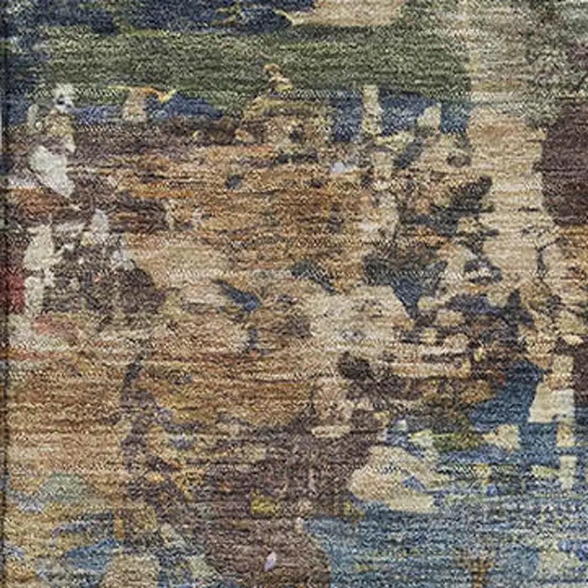 Blue And Beige Abstract Washable Area Rug With UV Protection Photo 3