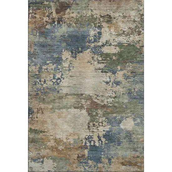 Blue And Beige Abstract Washable Area Rug With UV Protection Photo 1