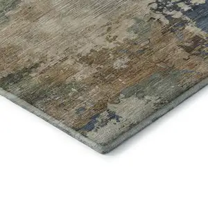 Photo of Blue And Beige Abstract Washable Area Rug With UV Protection