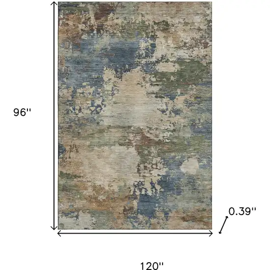 Blue And Beige Abstract Washable Area Rug With UV Protection Photo 9