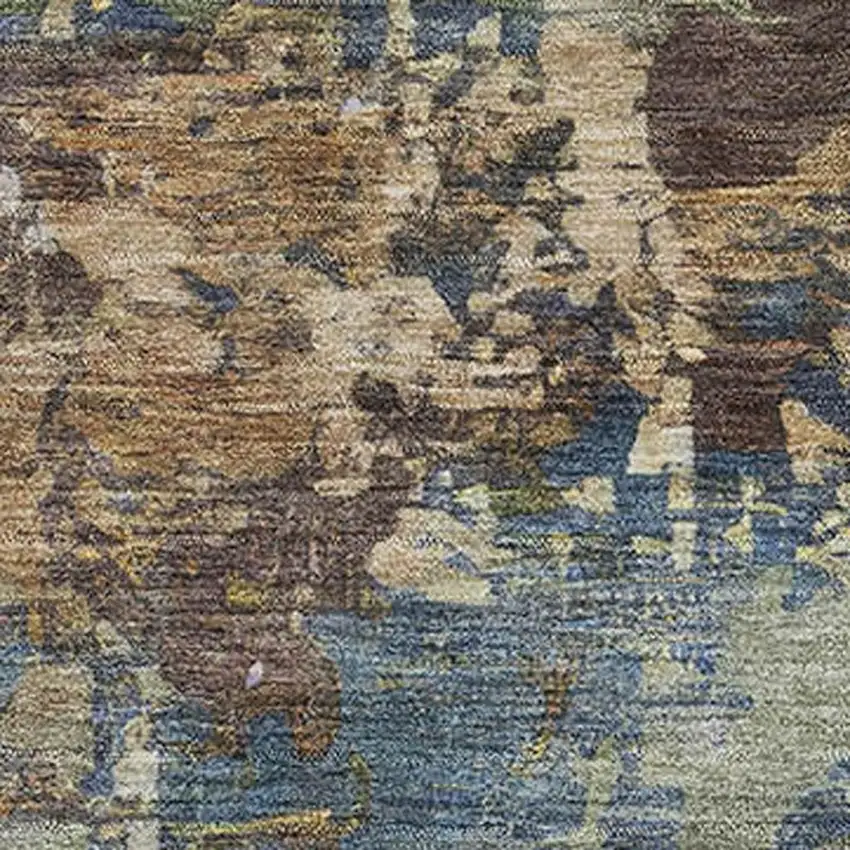 Blue And Beige Abstract Washable Area Rug With UV Protection Photo 3