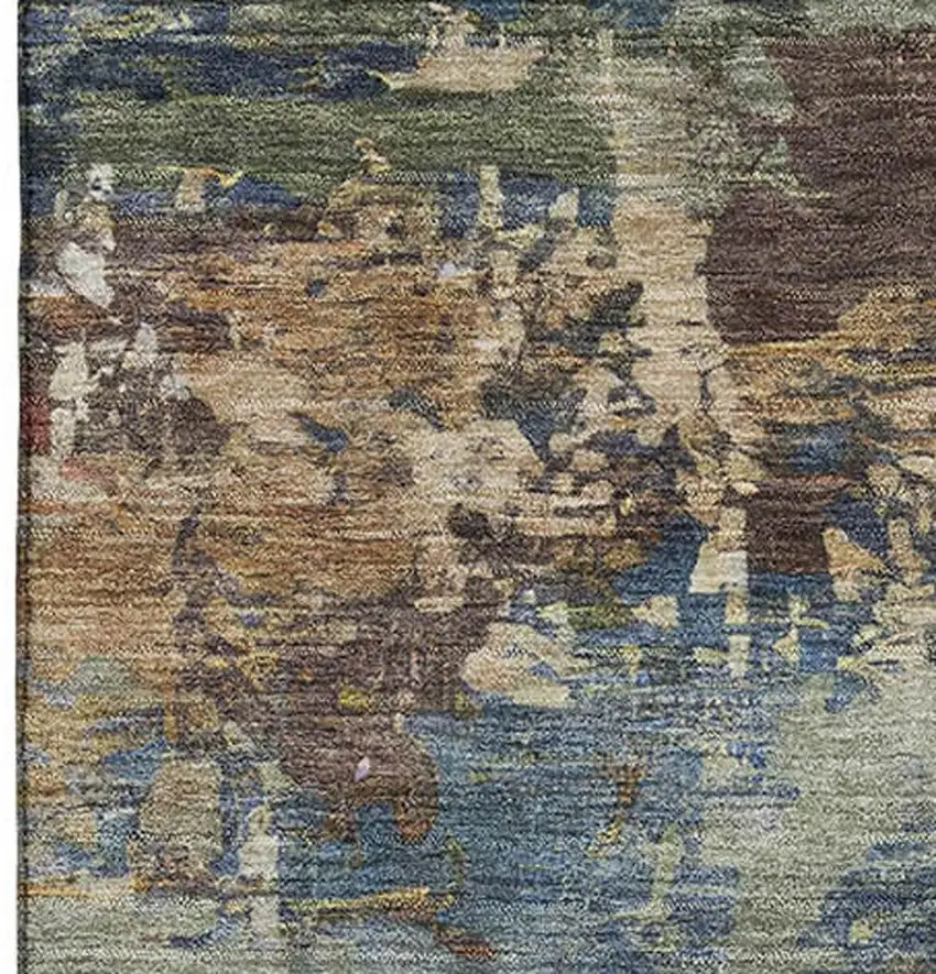 Blue And Beige Abstract Washable Area Rug With UV Protection Photo 4