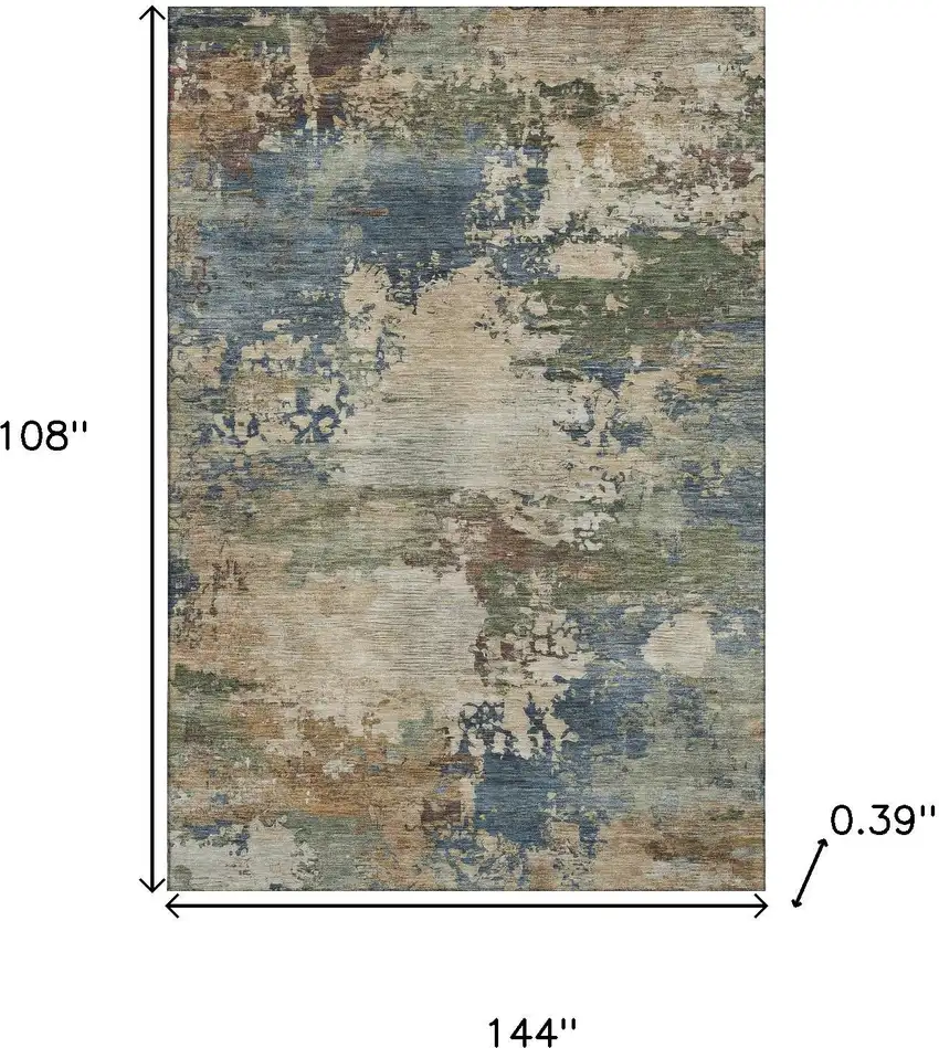 Blue And Beige Abstract Washable Area Rug With UV Protection Photo 9