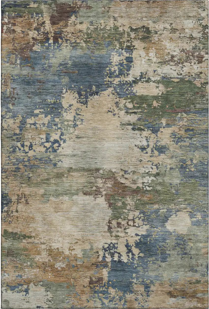 Blue And Beige Abstract Washable Area Rug With UV Protection Photo 1