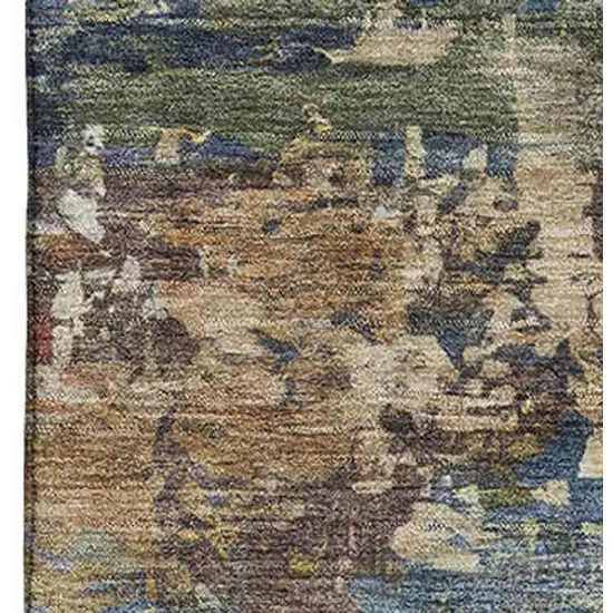 Blue And Beige Abstract Washable Area Rug With UV Protection Photo 3