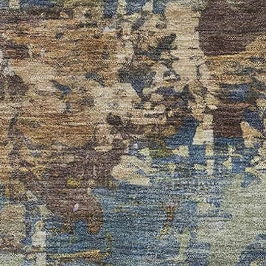 Blue And Beige Abstract Washable Area Rug With UV Protection Photo 3