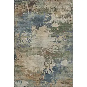 Photo of Blue And Beige Abstract Washable Area Rug With UV Protection