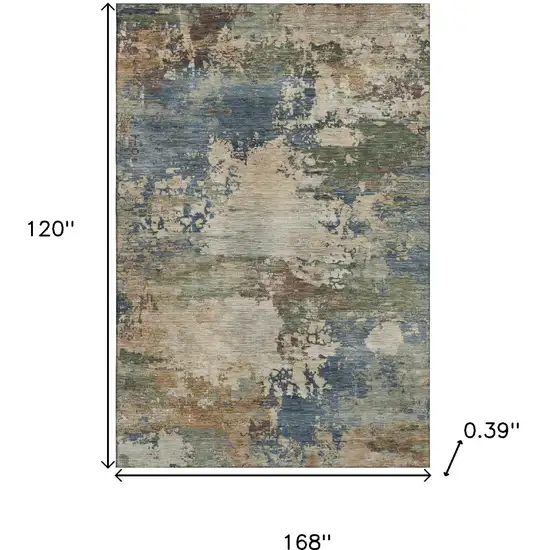 Blue And Beige Abstract Washable Area Rug With UV Protection Photo 9