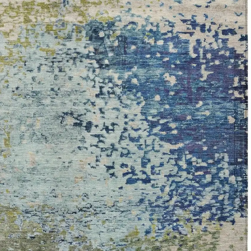 Blue And Beige Abstract Washable Indoor Outdoor Area Rug Photo 3