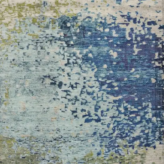 Blue And Beige Abstract Washable Indoor Outdoor Area Rug Photo 3