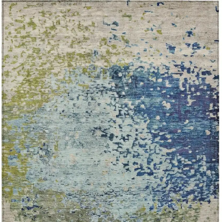 Blue And Beige Abstract Washable Indoor Outdoor Area Rug Photo 4