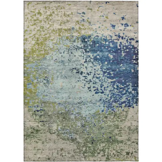Blue And Beige Abstract Washable Indoor Outdoor Area Rug Photo 1