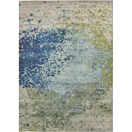 Blue And Beige Abstract Washable Indoor Outdoor Area Rug Photo 3