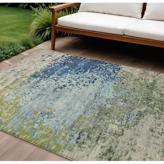 Blue And Beige Abstract Washable Indoor Outdoor Area Rug Photo 2