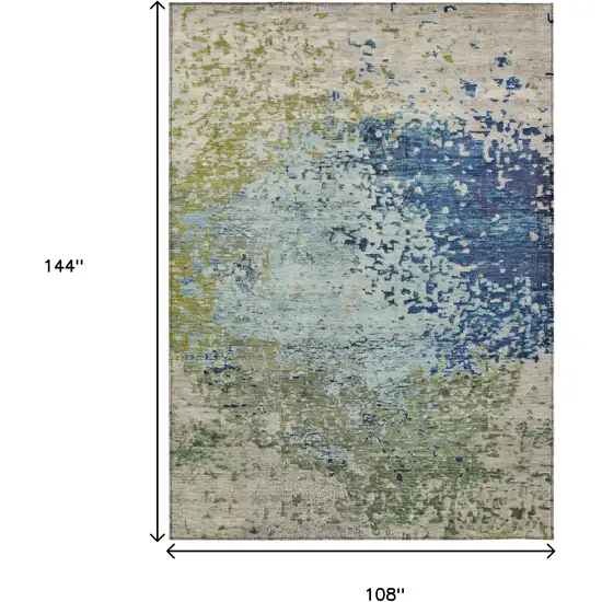 Blue And Beige Abstract Washable Indoor Outdoor Area Rug Photo 9