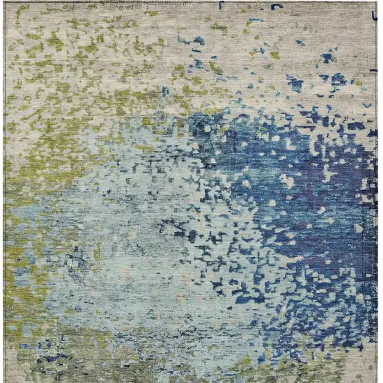 Blue And Beige Abstract Washable Indoor Outdoor Area Rug Photo 7