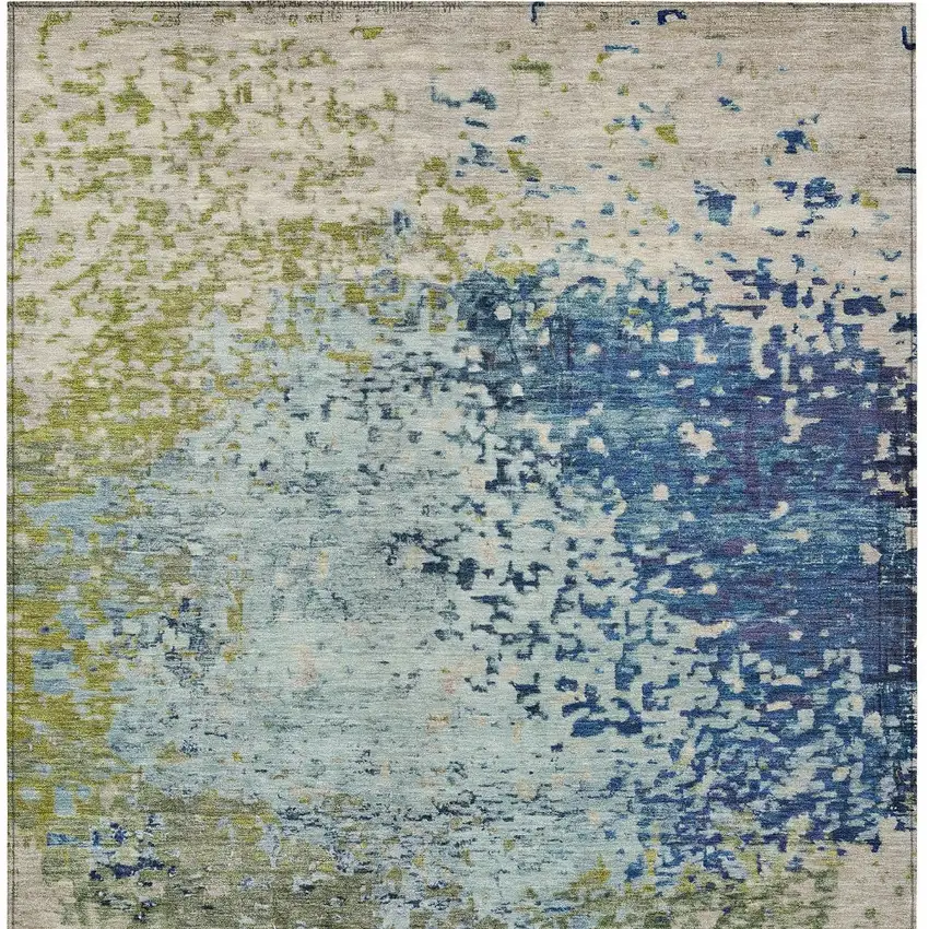 Blue And Beige Abstract Washable Indoor Outdoor Area Rug Photo 7
