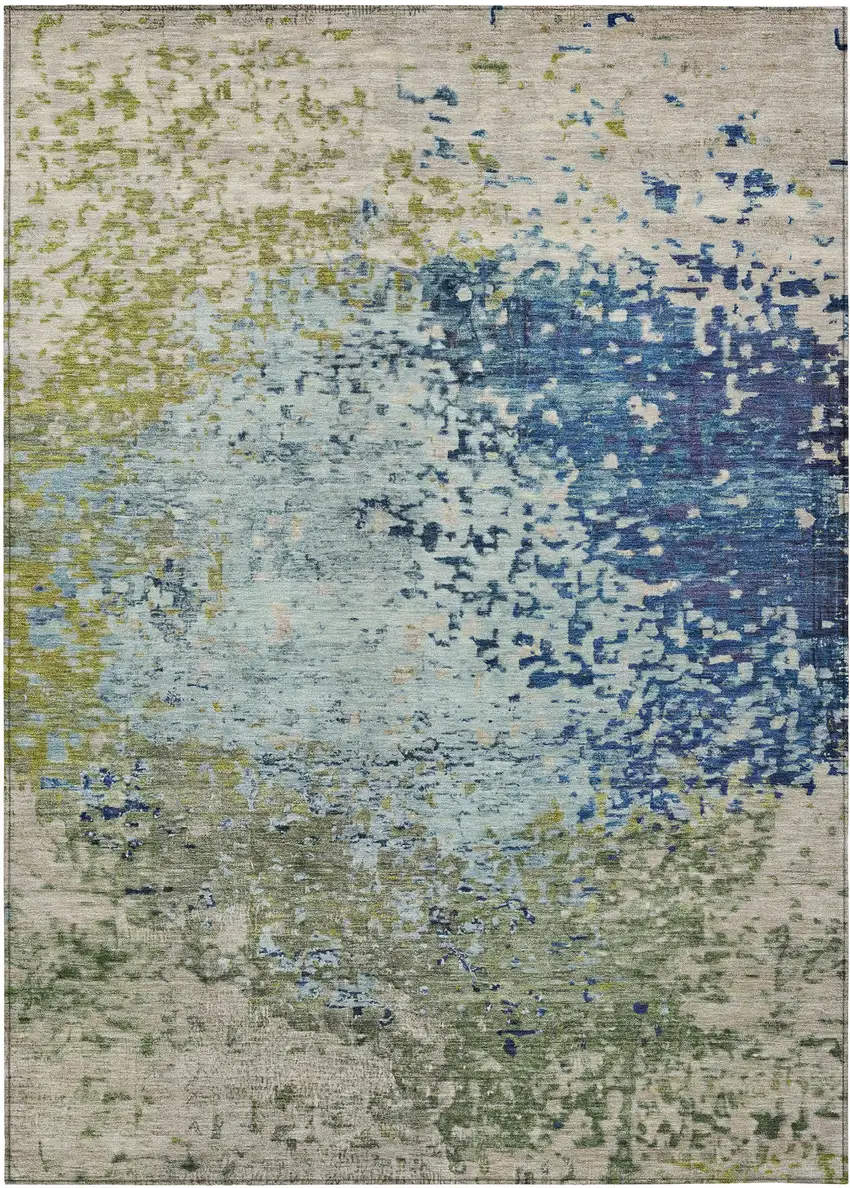 Blue And Beige Abstract Washable Indoor Outdoor Area Rug Photo 1