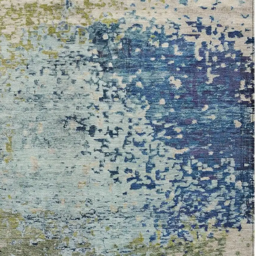 Blue And Beige Abstract Washable Indoor Outdoor Area Rug Photo 3