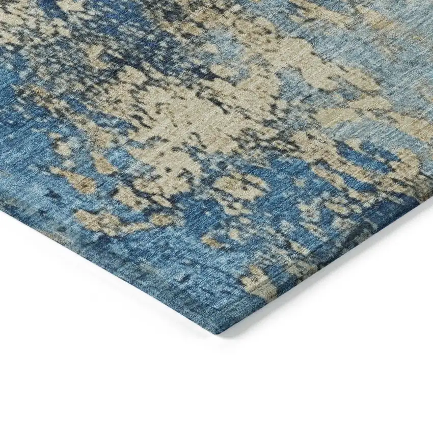 Blue And Beige Abstract Washable Indoor Outdoor Area Rug Photo 9