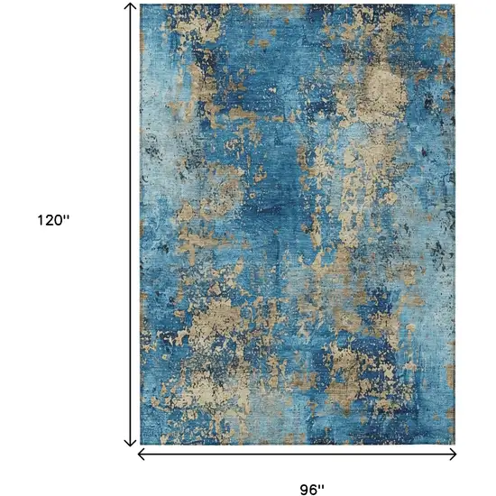Blue And Beige Abstract Washable Indoor Outdoor Area Rug Photo 9