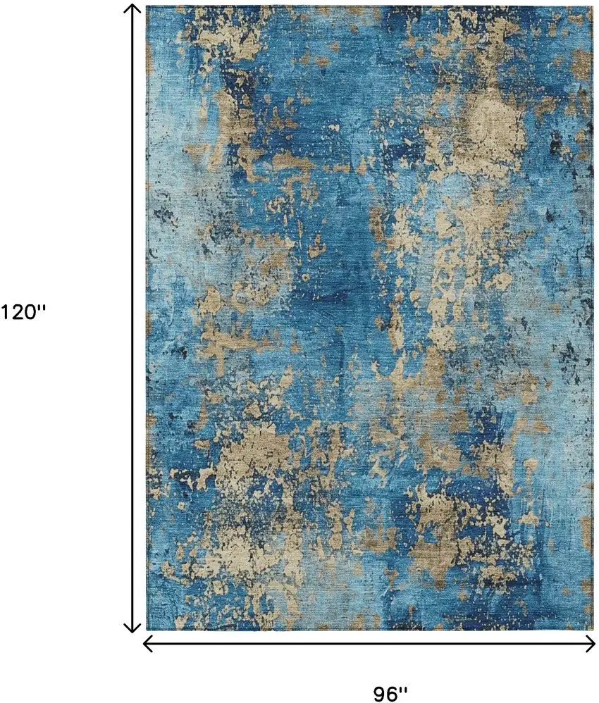 Blue And Beige Abstract Washable Indoor Outdoor Area Rug Photo 9