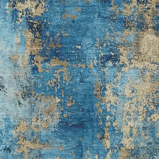 Blue And Beige Abstract Washable Indoor Outdoor Area Rug Photo 8