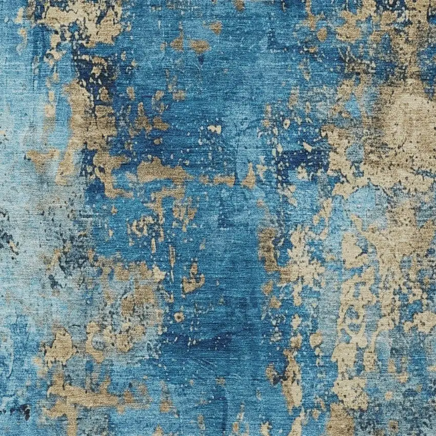 Blue And Beige Abstract Washable Indoor Outdoor Area Rug Photo 8